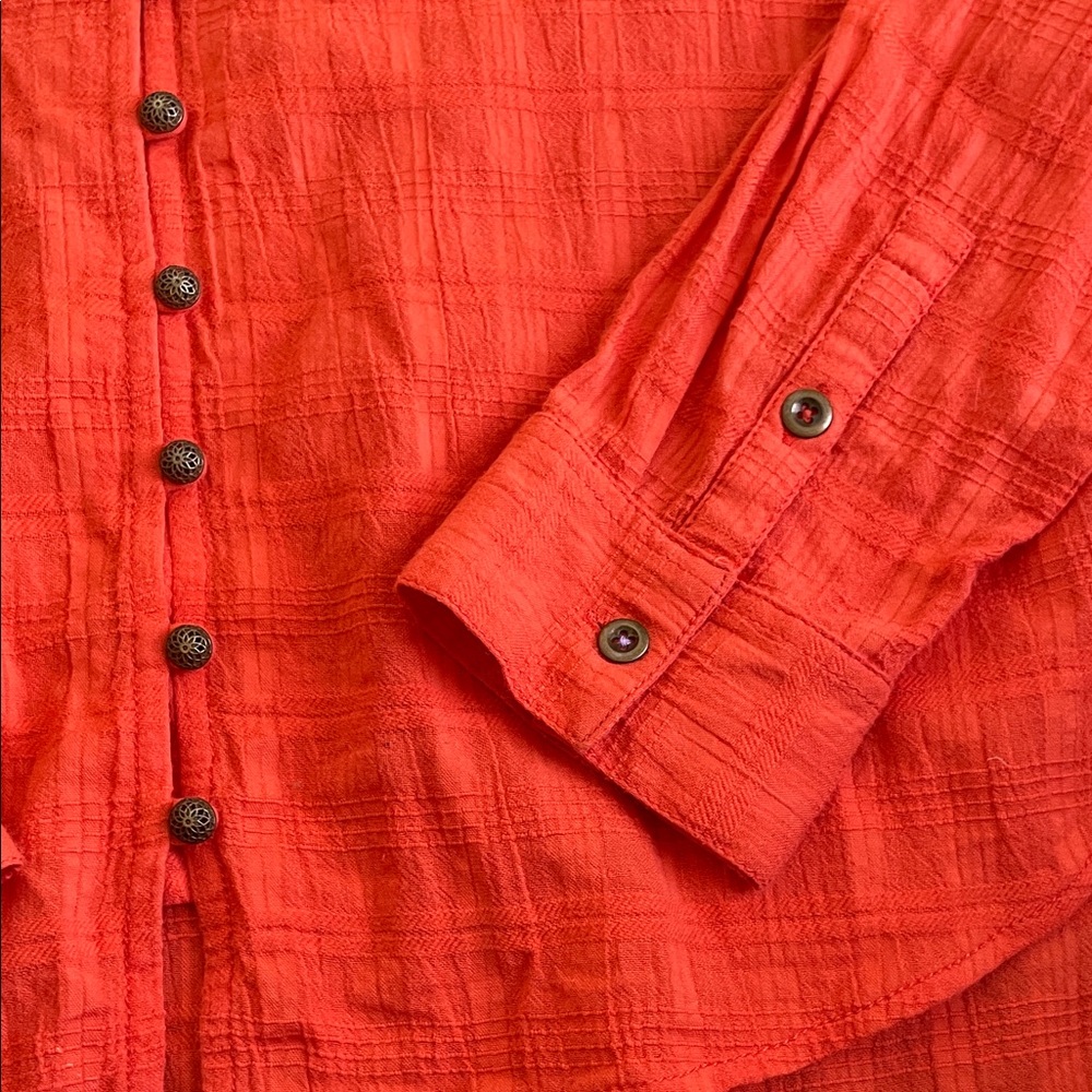 Anthropologie Pilcro Vibrant Orange Ruffled Blouse - Picture 3 of 3